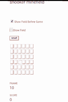 a screen shot of snooker minefield shows a score of 10