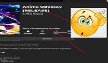 a screenshot of anime odyssey with a smiley face next to it