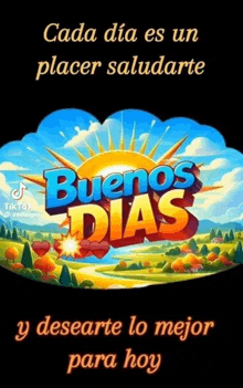 a picture of a sun with the words `` buenos dias '' written on it .