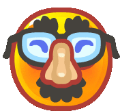 a cartoon smiley face with a fake nose and glasses