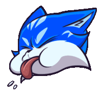 a drawing of a blue and white cat sticking its tongue out