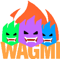 a logo for a company called wagmi with a fire behind it