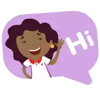 a cartoon of a girl with a speech bubble saying hi