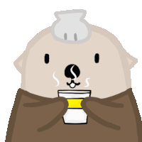 a cartoon otter holding a cup of coffee