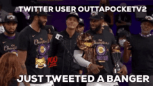 a group of basketball players standing next to each other with the caption twitter user outtapocketv just tweeted a banger