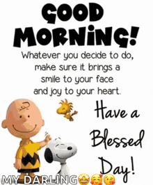 snoopy and charlie brown are on a good morning message