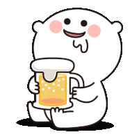 a cartoon bear is holding a mug of beer and smiling