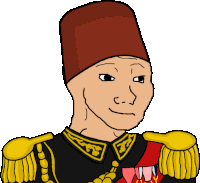 a cartoon of a man wearing a red hat and gold epaulets