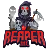 a grim reaper holding a scythe and a skull with the words reaper me below him