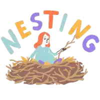 an illustration of a pregnant woman in a nest with the words nesting