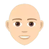 a bald man 's face with brown eyes and brown eyebrows