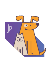 a logo that says pet friendly with a dog and cat