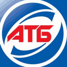 a logo for a company called atg in a blue and white circle on a blue background .