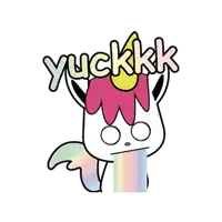 a cartoon of a unicorn with a rainbow coming out of its mouth and the words yuckkk above it .