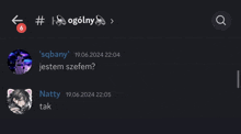 a screenshot of a conversation between natty and ogolny