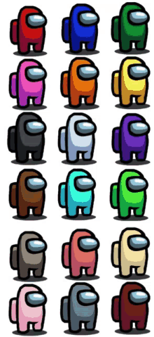 among us characters in different colors are lined up in a row