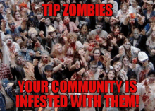 a large group of people dressed as zombies are gathered in a crowd .