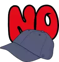 a cartoon drawing of a baseball cap with a red no sign in the background