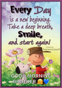 a picture of snoopy and charlie brown with a quote that says every day is a new beginning