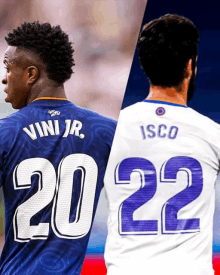 two soccer players named vini jr and isco are standing next to each other