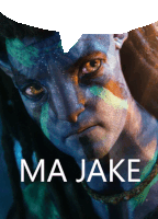 a movie poster for avatar shows a man with blue paint on his face and the name majake on the bottom