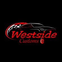 a logo for westside customs shows a black car