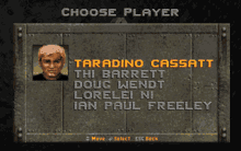 a choose player screen with a picture of a woman and the names taradino cassatti and doug wendt