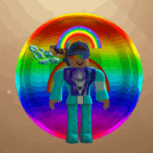 a cartoon character is standing in a rainbow colored sphere