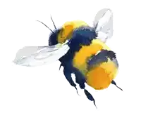 a watercolor painting of a yellow and black bee flying on a white background