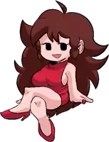 a pixel art drawing of a girl in a red dress and red shoes