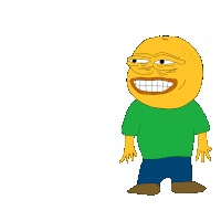 a cartoon of a man with a yellow face and a green shirt