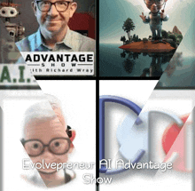 a poster for the evolvepreneur ai advantage show shows a man with glasses