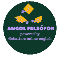 a green circle with the words angol felsofok powered by @chatters_online_english on it