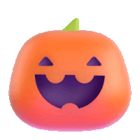 an orange pumpkin with a green stem and a purple mouth