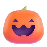 an orange pumpkin with a green stem and a purple mouth