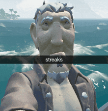 a man in a video game has streaks written on the bottom of his face