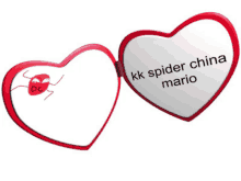 a heart shaped mirror says kk spider china mario on it