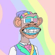 a drawing of a monkey wearing 3d glasses and a tie