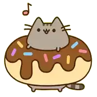 a cartoon cat is sitting on top of a chocolate donut