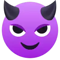 a purple devil face with black horns