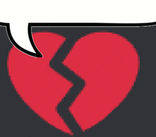 pixel art of a broken heart with a speech bubble above it