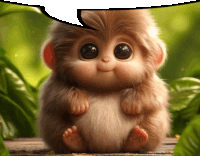 a baby monkey with a white speech bubble above it