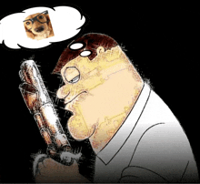 peter griffin from family guy is holding a gun