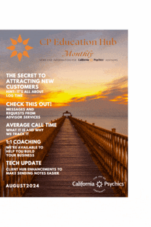 the cover of cp education hub monthly shows a wooden pier