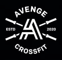 the logo for avenge crossfit is white on a black background