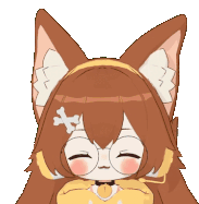 a cartoon girl with a cat ear and glasses is smiling .