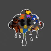 a drawing of a cloud filled with cartoon characters including freddy fazbear