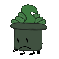 a cartoon drawing of a potted plant with a sad face on its face