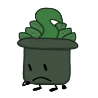 a cartoon drawing of a potted plant with a sad face on its face