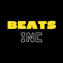 a logo for beats inc with yellow letters on a black background